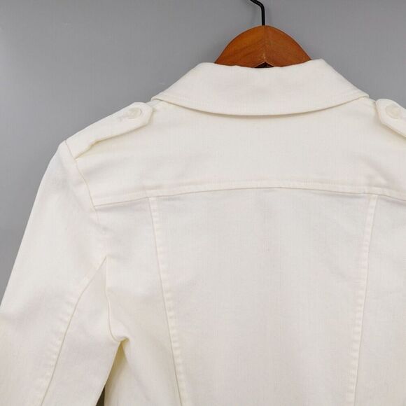 Scripted Peplum Jacket Womens XS Cream Flared Sleeve Canvas Fitted Mod 70s Retro - Picture 11 of 16